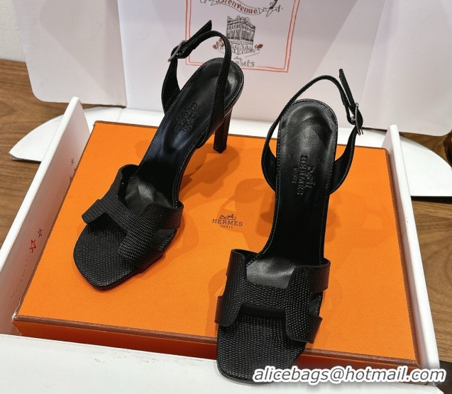 Best Product Hermes Eremite Heel Sandals 10cm in Ostrich Embossed Leather Black H102308 1023142