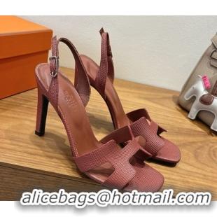 Low Cost Hermes Eremite Heel Sandals 10cm in Ostrich Embossed Leather Dark Brown H102308 51023143