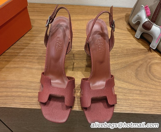 Low Cost Hermes Eremite Heel Sandals 10cm in Ostrich Embossed Leather Dark Brown H102308 51023143