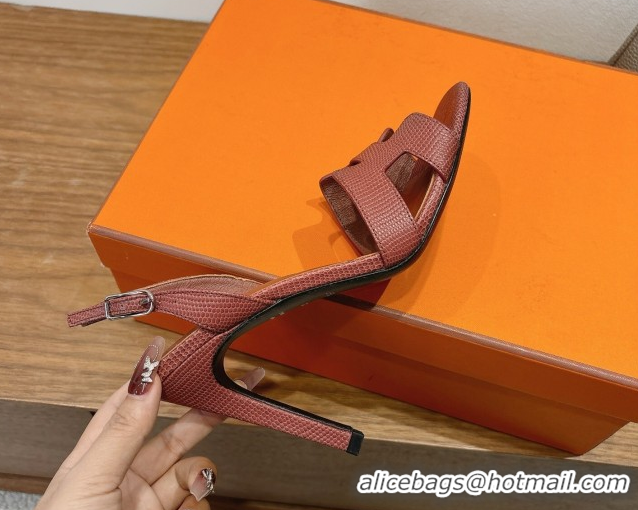 Low Cost Hermes Eremite Heel Sandals 10cm in Ostrich Embossed Leather Dark Brown H102308 51023143