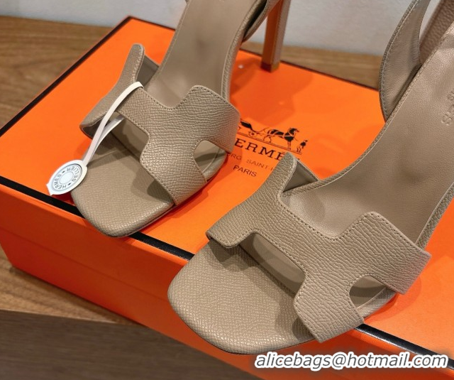 Unique Style Hermes Eremite Heel Sandals 10cm in Grained Leather Beige H02275 1023148