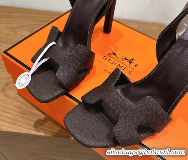 Good Looking Hermes Eremite Heel Sandals 10cm in Grained Leather Dark Purple H02275 1023151