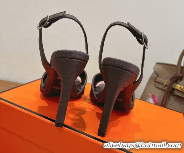 Good Looking Hermes Eremite Heel Sandals 10cm in Grained Leather Dark Purple H02275 1023151