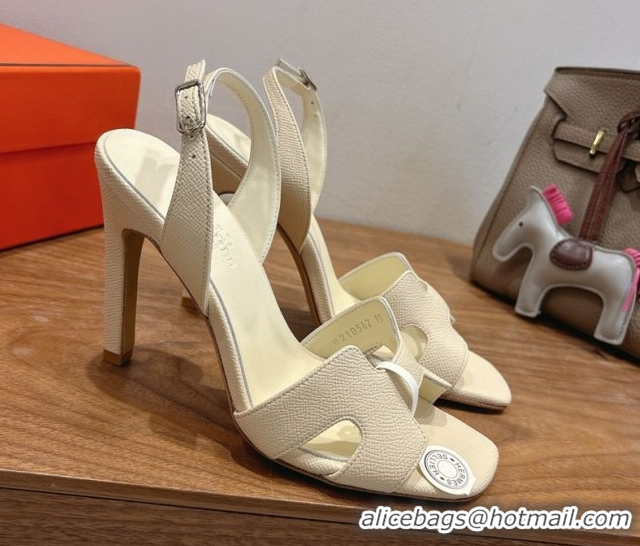 Cheap Price Hermes Eremite Heel Sandals 10cm in Grained Leather Pale Yellow H02275 1023152