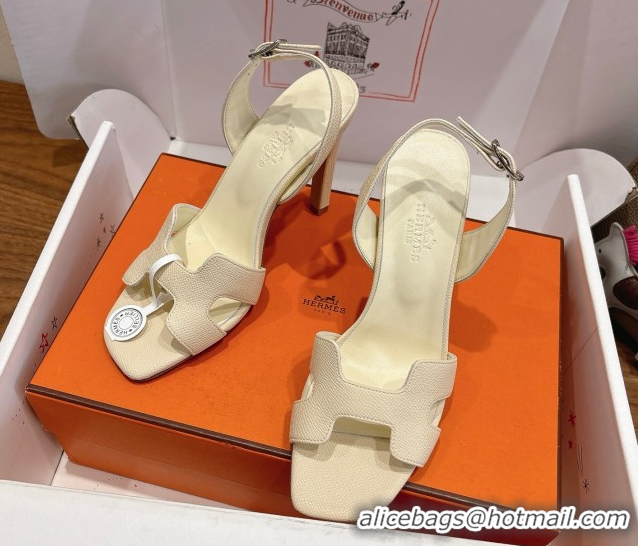 Cheap Price Hermes Eremite Heel Sandals 10cm in Grained Leather Pale Yellow H02275 1023152