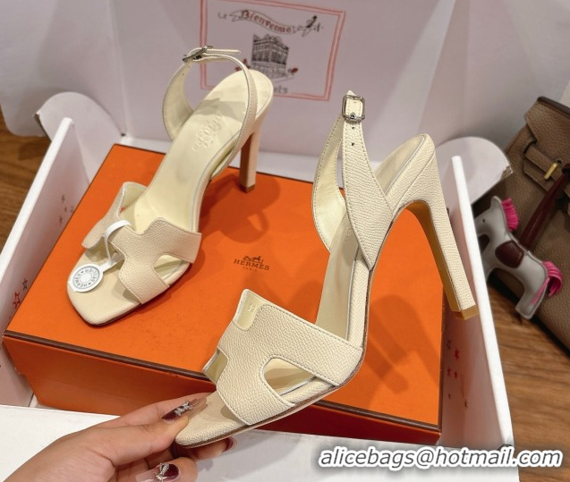 Cheap Price Hermes Eremite Heel Sandals 10cm in Grained Leather Pale Yellow H02275 1023152