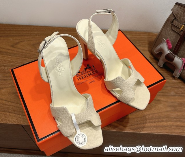 Cheap Price Hermes Eremite Heel Sandals 10cm in Grained Leather Pale Yellow H02275 1023152