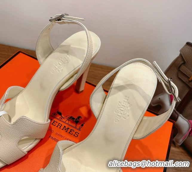 Cheap Price Hermes Eremite Heel Sandals 10cm in Grained Leather Pale Yellow H02275 1023152