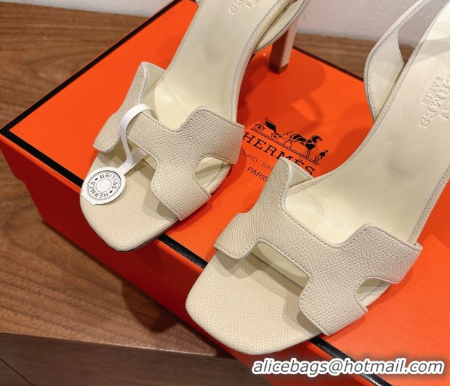 Cheap Price Hermes Eremite Heel Sandals 10cm in Grained Leather Pale Yellow H02275 1023152