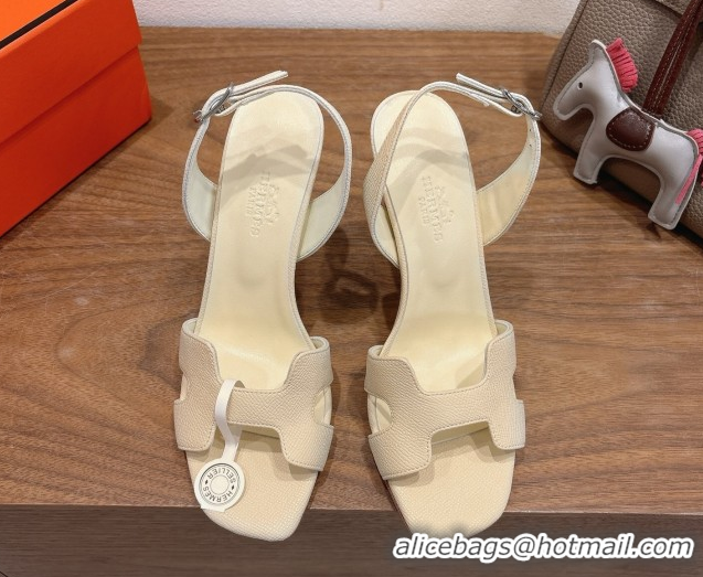 Cheap Price Hermes Eremite Heel Sandals 10cm in Grained Leather Pale Yellow H02275 1023152