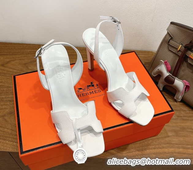 Popular Style Hermes Eremite Heel Sandals 10cm in Grained Leather White H02275 1023153