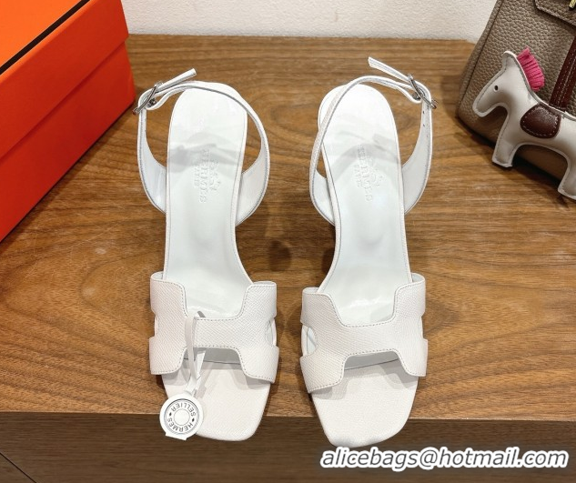 Popular Style Hermes Eremite Heel Sandals 10cm in Grained Leather White H02275 1023153