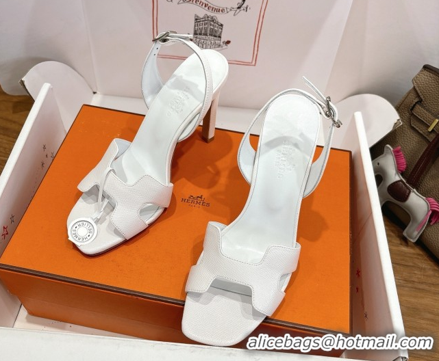 Popular Style Hermes Eremite Heel Sandals 10cm in Grained Leather White H02275 1023153