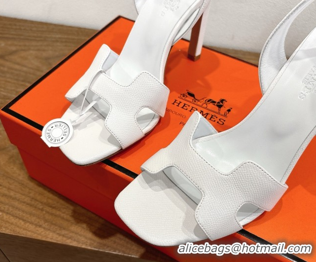 Popular Style Hermes Eremite Heel Sandals 10cm in Grained Leather White H02275 1023153