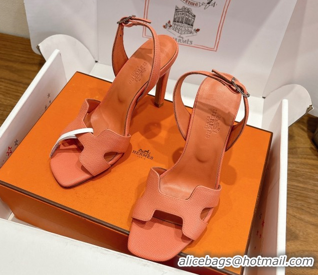 Purchase Hermes Eremite Heel Sandals 10cm in Grained Leather Light Orange H02275 1023155