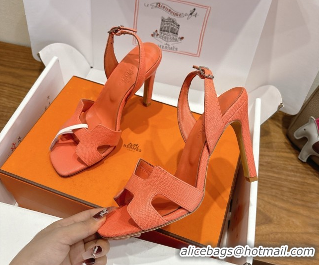 Purchase Hermes Eremite Heel Sandals 10cm in Grained Leather Light Orange H02275 1023155