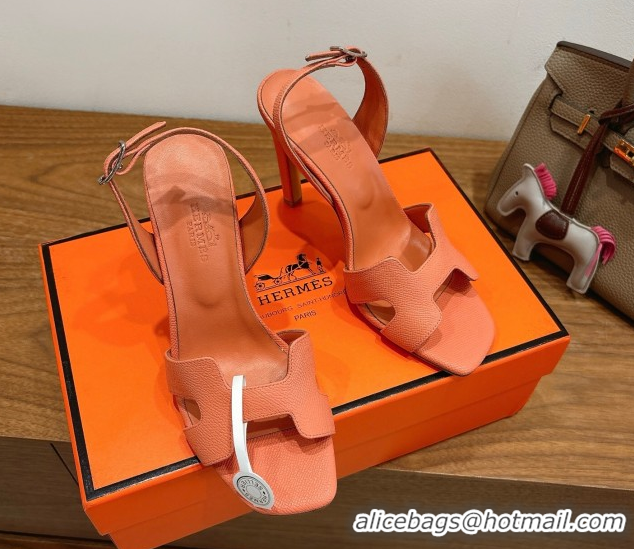 Purchase Hermes Eremite Heel Sandals 10cm in Grained Leather Light Orange H02275 1023155