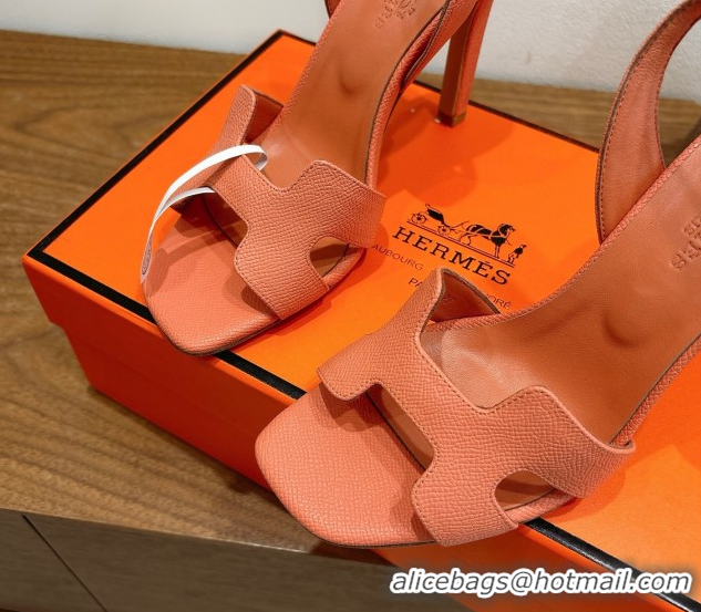 Purchase Hermes Eremite Heel Sandals 10cm in Grained Leather Light Orange H02275 1023155