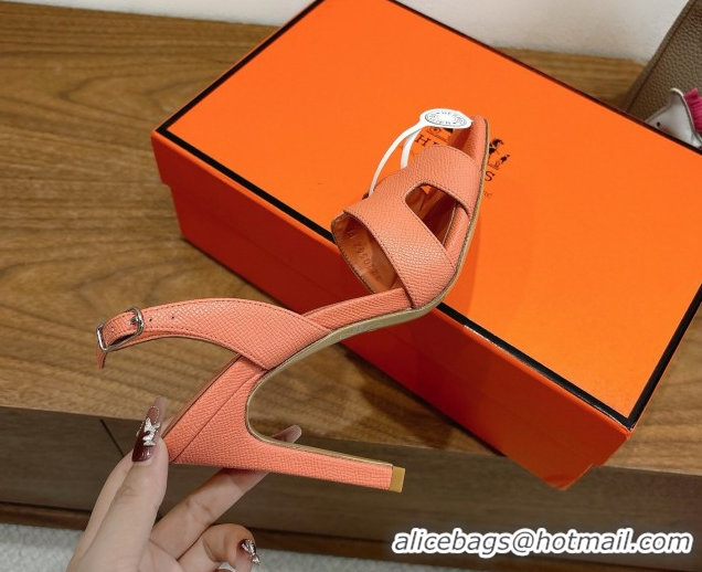 Purchase Hermes Eremite Heel Sandals 10cm in Grained Leather Light Orange H02275 1023155