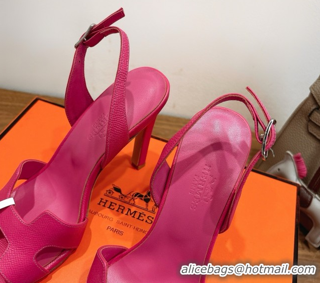 Top Grade Hermes Eremite Heel Sandals 10cm in Grained Leather Dark Pink H02275 1023156