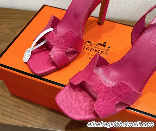 Top Grade Hermes Eremite Heel Sandals 10cm in Grained Leather Dark Pink H02275 1023156