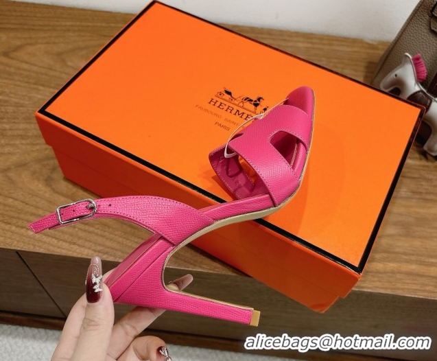 Top Grade Hermes Eremite Heel Sandals 10cm in Grained Leather Dark Pink H02275 1023156
