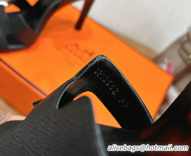 Stylish Hermes Eremite Heel Sandals 10cm in Grained Leather Black H02275 1023157