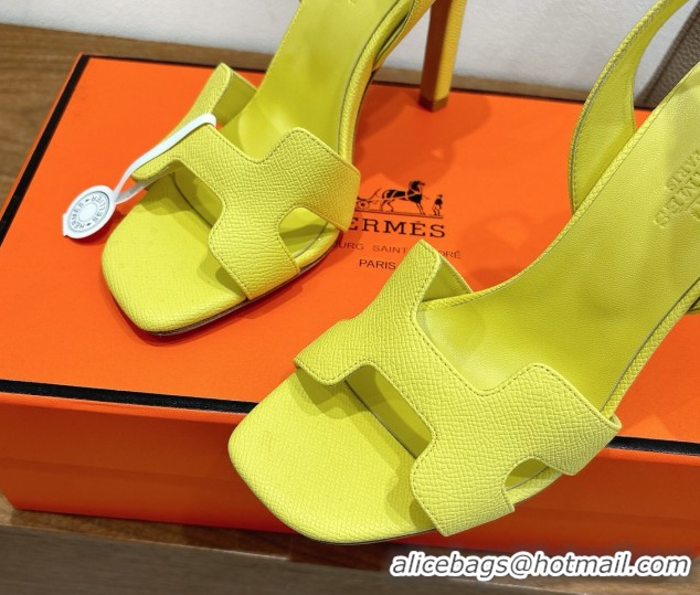 Popular Style Hermes Eremite Heel Sandals 10cm in Grained Leather Bright Yellow H02275 1023158