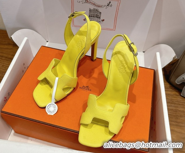 Popular Style Hermes Eremite Heel Sandals 10cm in Grained Leather Bright Yellow H02275 1023158