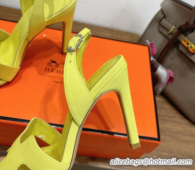 Popular Style Hermes Eremite Heel Sandals 10cm in Grained Leather Bright Yellow H02275 1023158