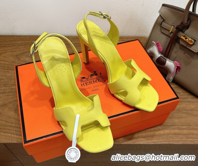 Popular Style Hermes Eremite Heel Sandals 10cm in Grained Leather Bright Yellow H02275 1023158