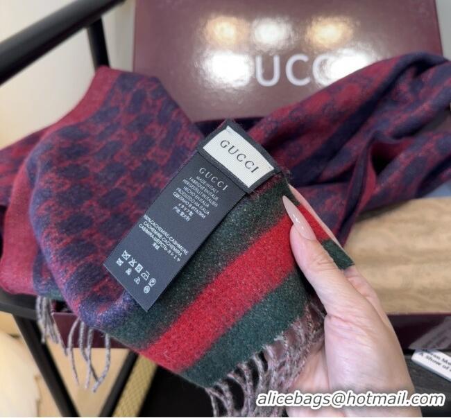 Market Sells Gucci GG Cashmere Scarf 180x30cm G10506 Red/Blue 2025
