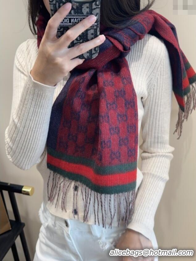 Market Sells Gucci GG Cashmere Scarf 180x30cm G10506 Red/Blue 2025