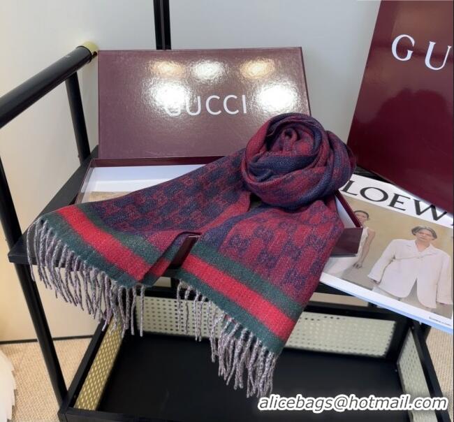 Market Sells Gucci GG Cashmere Scarf 180x30cm G10506 Red/Blue 2025
