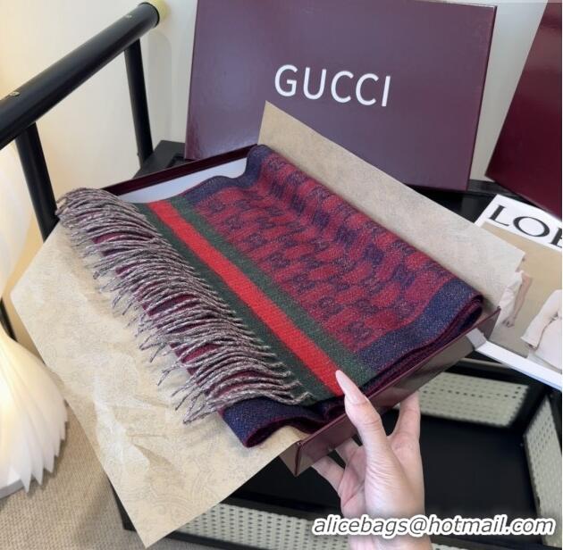 Market Sells Gucci GG Cashmere Scarf 180x30cm G10506 Red/Blue 2025