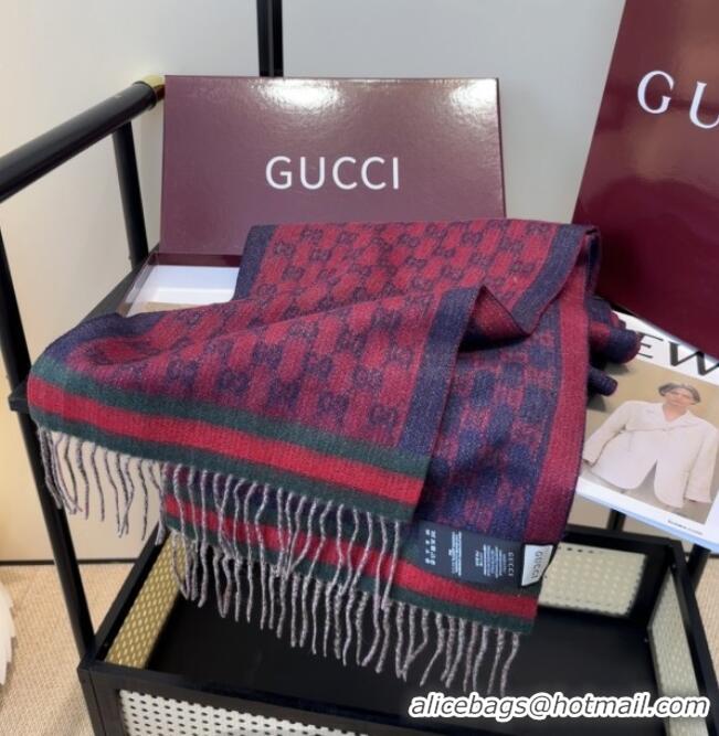Market Sells Gucci GG Cashmere Scarf 180x30cm G10506 Red/Blue 2025