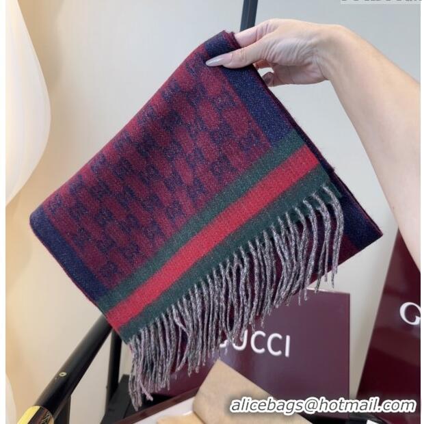 Market Sells Gucci GG Cashmere Scarf 180x30cm G10506 Red/Blue 2025