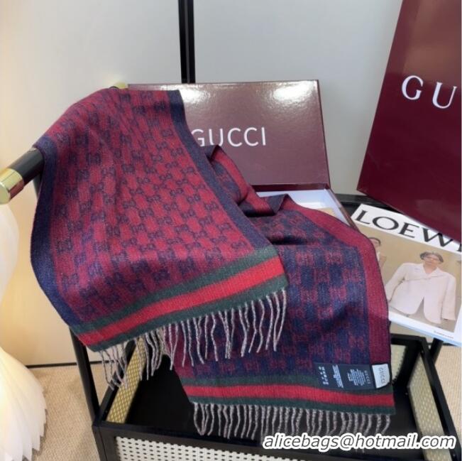 Market Sells Gucci GG Cashmere Scarf 180x30cm G10506 Red/Blue 2025