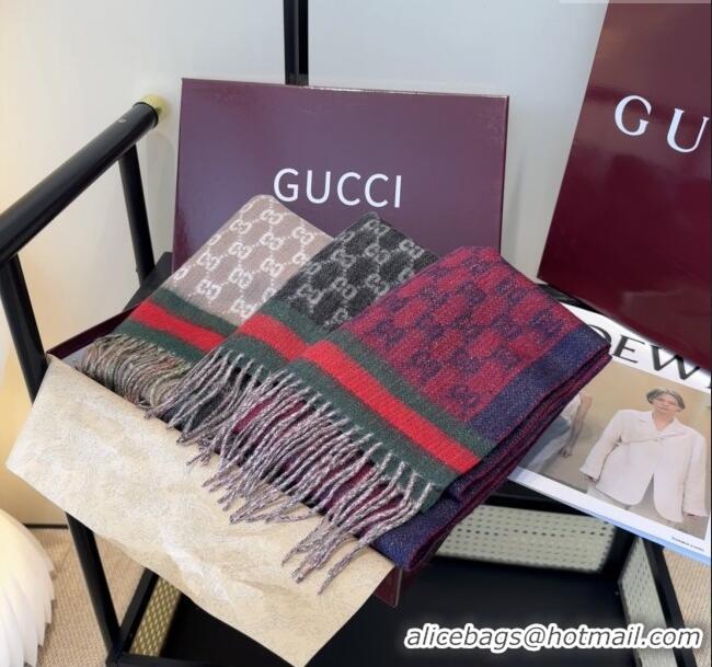Market Sells Gucci GG Cashmere Scarf 180x30cm G10506 Red/Blue 2025