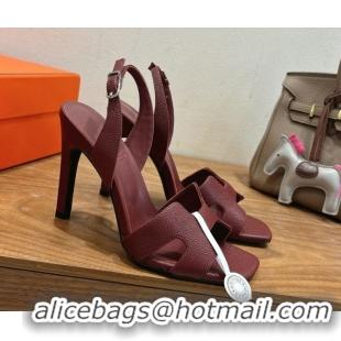 Best Product Hermes Eremite Heel Sandals 10cm in Grained Leather Dark Burgundy H02275 1023163