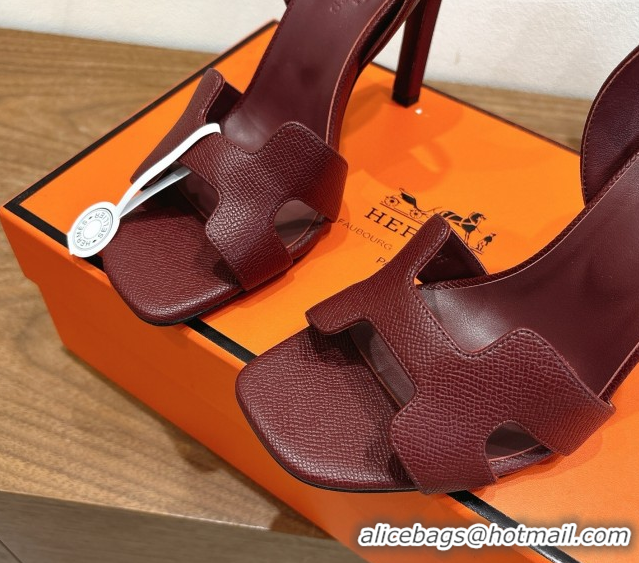 Best Product Hermes Eremite Heel Sandals 10cm in Grained Leather Dark Burgundy H02275 1023163