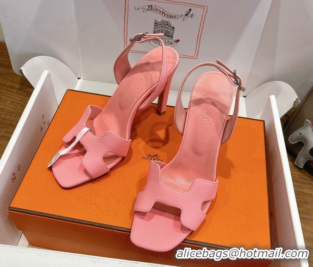 Good Quality Hermes Eremite Heel Sandals 10cm in Grained Leather Light Pink H02275 1023164