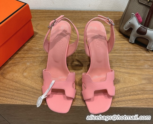 Good Quality Hermes Eremite Heel Sandals 10cm in Grained Leather Light Pink H02275 1023164
