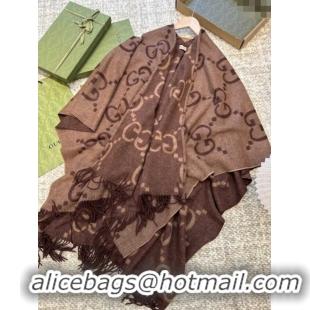 Original Cheap Gucci Reversible Jumbo GG Cashmere Cape G110524 Dark Brown 2025