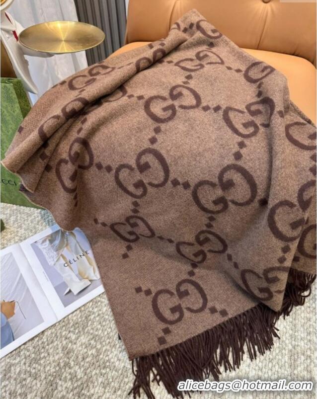 Original Cheap Gucci Reversible Jumbo GG Cashmere Cape G110524 Dark Brown 2025