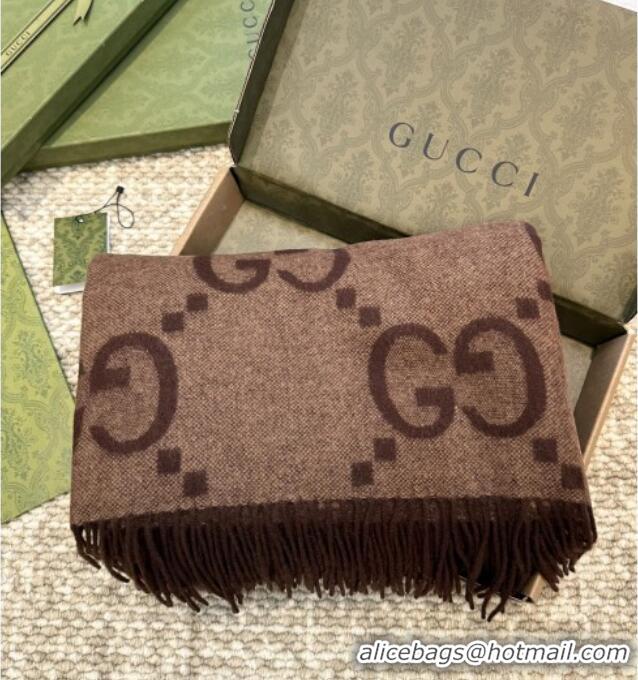 Original Cheap Gucci Reversible Jumbo GG Cashmere Cape G110524 Dark Brown 2025