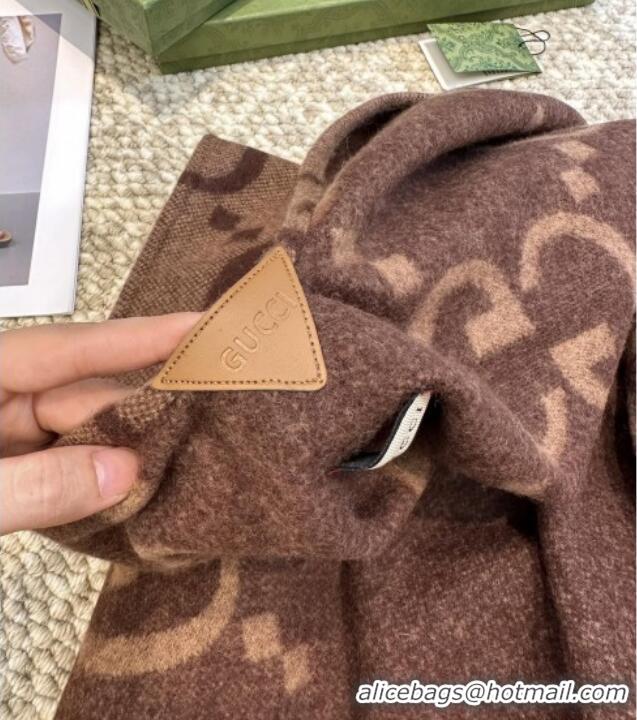 Original Cheap Gucci Reversible Jumbo GG Cashmere Cape G110524 Dark Brown 2025