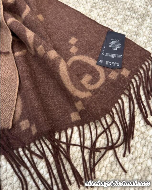 Original Cheap Gucci Reversible Jumbo GG Cashmere Cape G110524 Dark Brown 2025