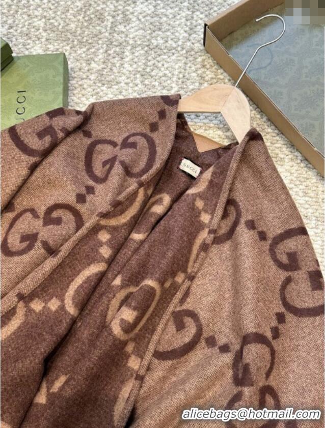 Original Cheap Gucci Reversible Jumbo GG Cashmere Cape G110524 Dark Brown 2025
