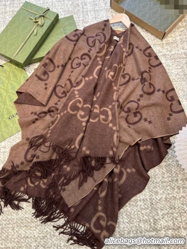 Original Cheap Gucci Reversible Jumbo GG Cashmere Cape G110524 Dark Brown 2025
